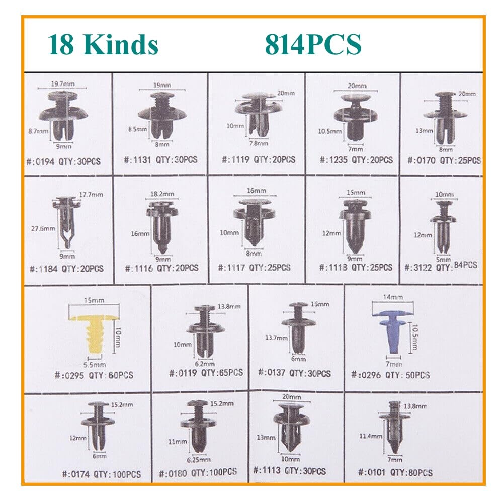 Plastic Body Trim Retainer Fastener Bumper Aftermarket Clips 814Pcs - Image 2